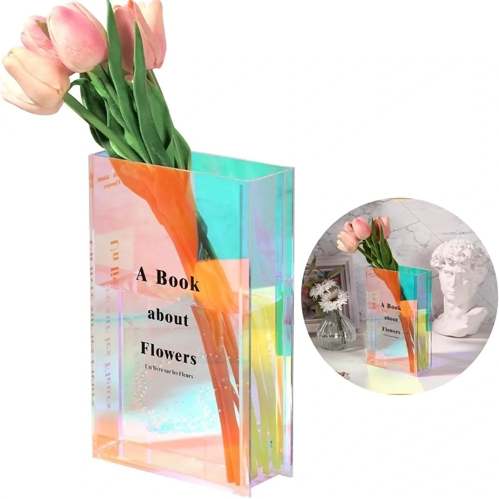 Holographic Acrylic Book Flower Vase - Multicolor, Modern, Artistic